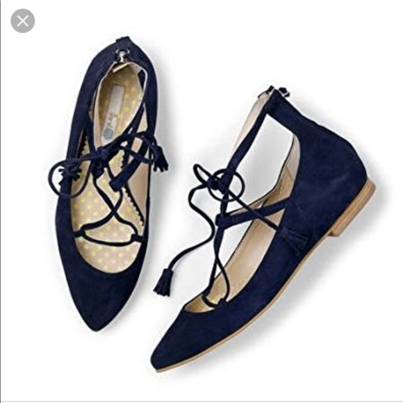 Boden Shoes - Boden Lille Lace Up Navy Suede Flats